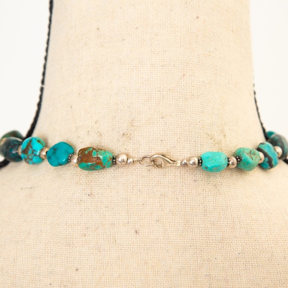 Turquoise nugget choker with sterling silver beads and clasp 17” in length - Picture 3 of 11